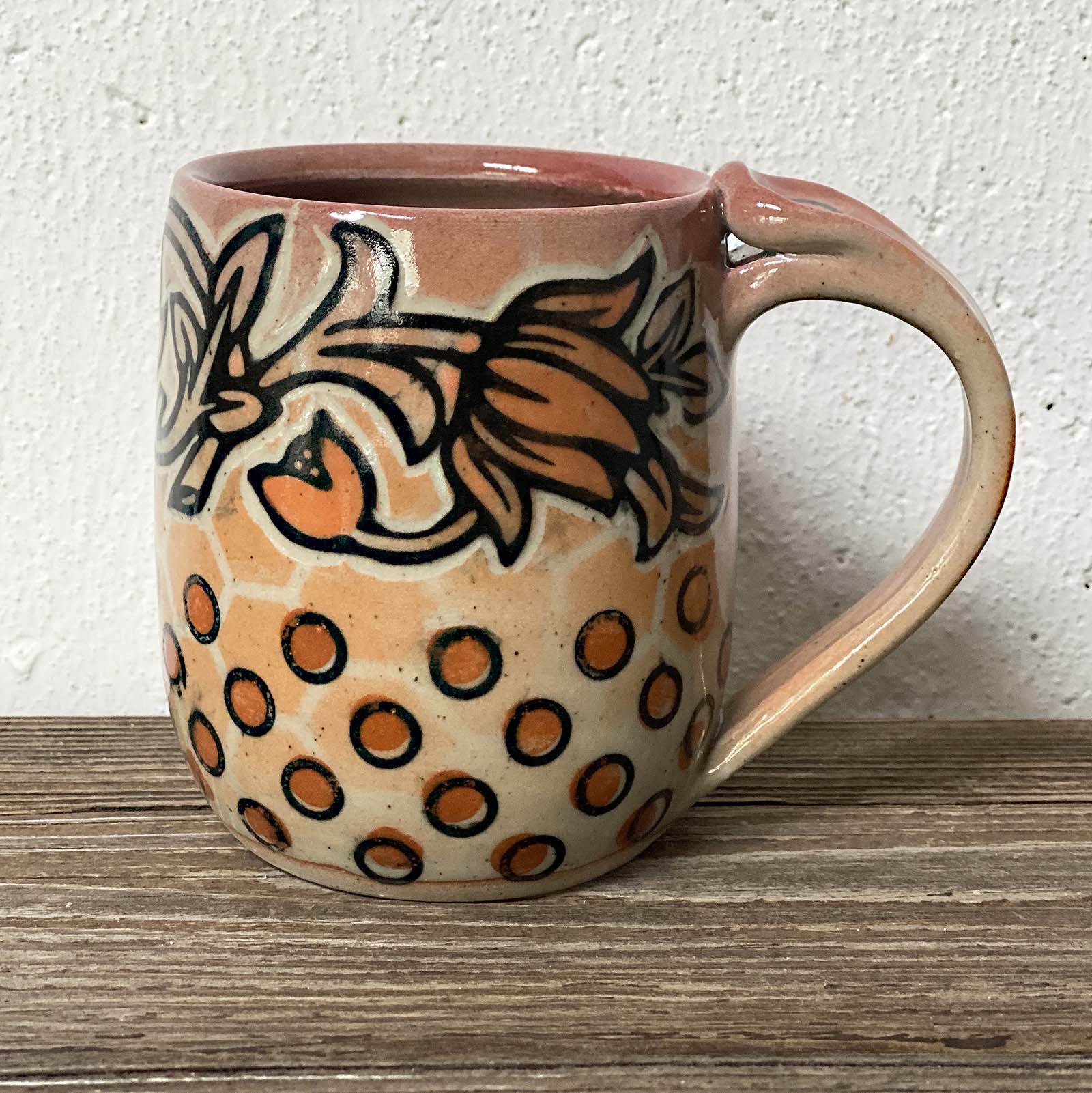 Melynn Allen, mug 1, 4 in. (10 cm) in height, white stoneware, fired to cone 10, 2021.