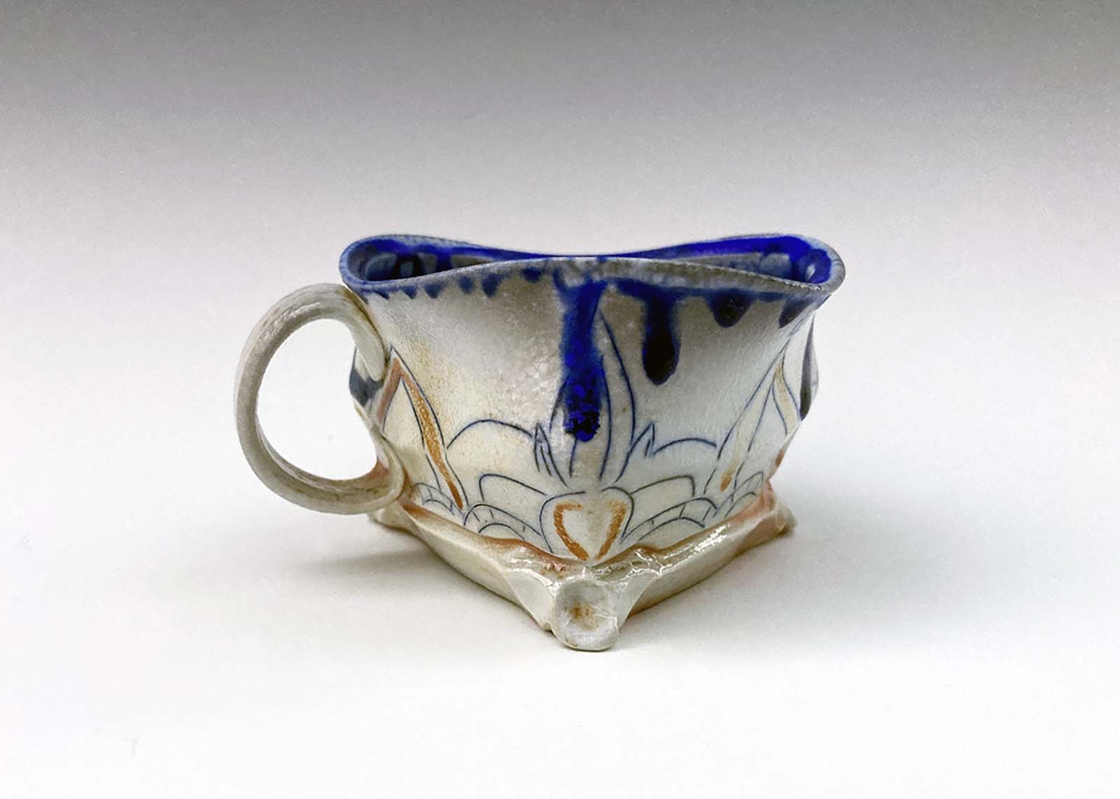 Katy Ostronic, Lotus mug, 5 in. (13 cm) in height, porcelain, wood and soda ﬁred, 2021.