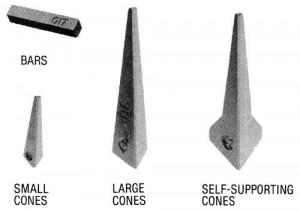 Assorted pyrometric cones used in firing clay.